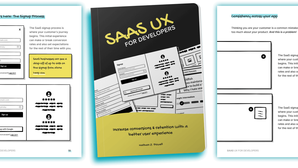 an image of the book cover and contents from 'SaaS UX for Developers