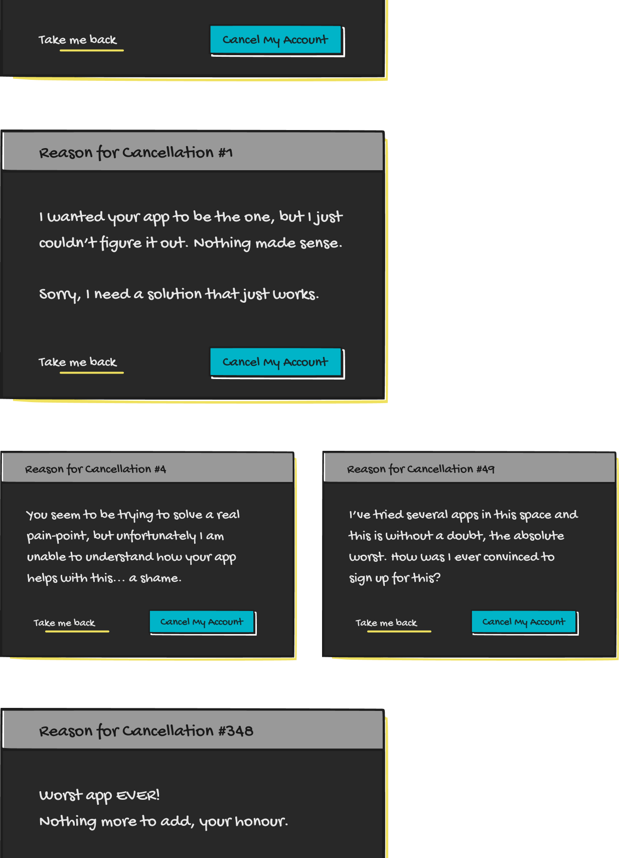 an image showing cancellation messages from SaaS customers